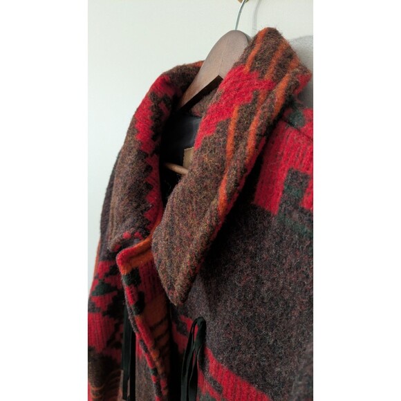 Vintage 90s Woolrich Womens Southwest Wool Trench Coat Large Aztec Long Duster - Picture 4 of 12